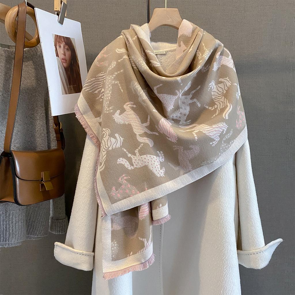 Women Thick Warm Shawl Small Horse Print Scarves Winter Cashmere Scarf Luxury Quality Wrap New Tessel Echarpe Blanket Pashmina