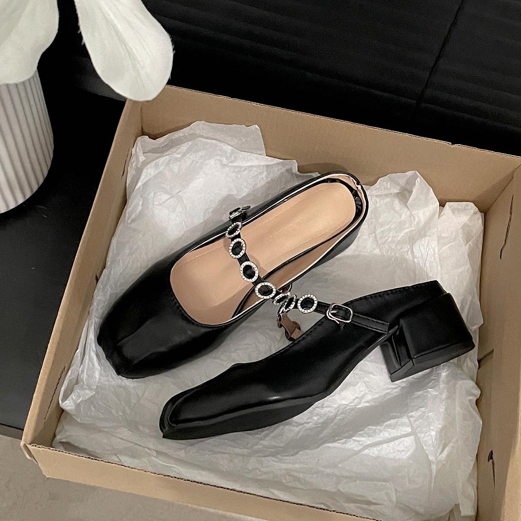 Silver retro premium thick heel bag head slippers women's summer wear 2025 new with skirt French cool slippers