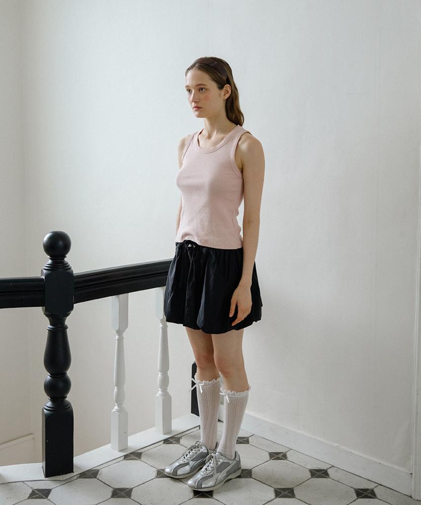 Leteoli Nylon String Balloon Mini Skirt_Black