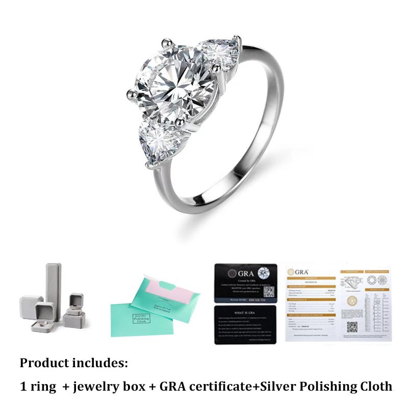 Fashion 3ct Real Moissanite Diamond Round Ring Pure S925 Sterling Silver for Women Fine Jewelry Wedding Gift