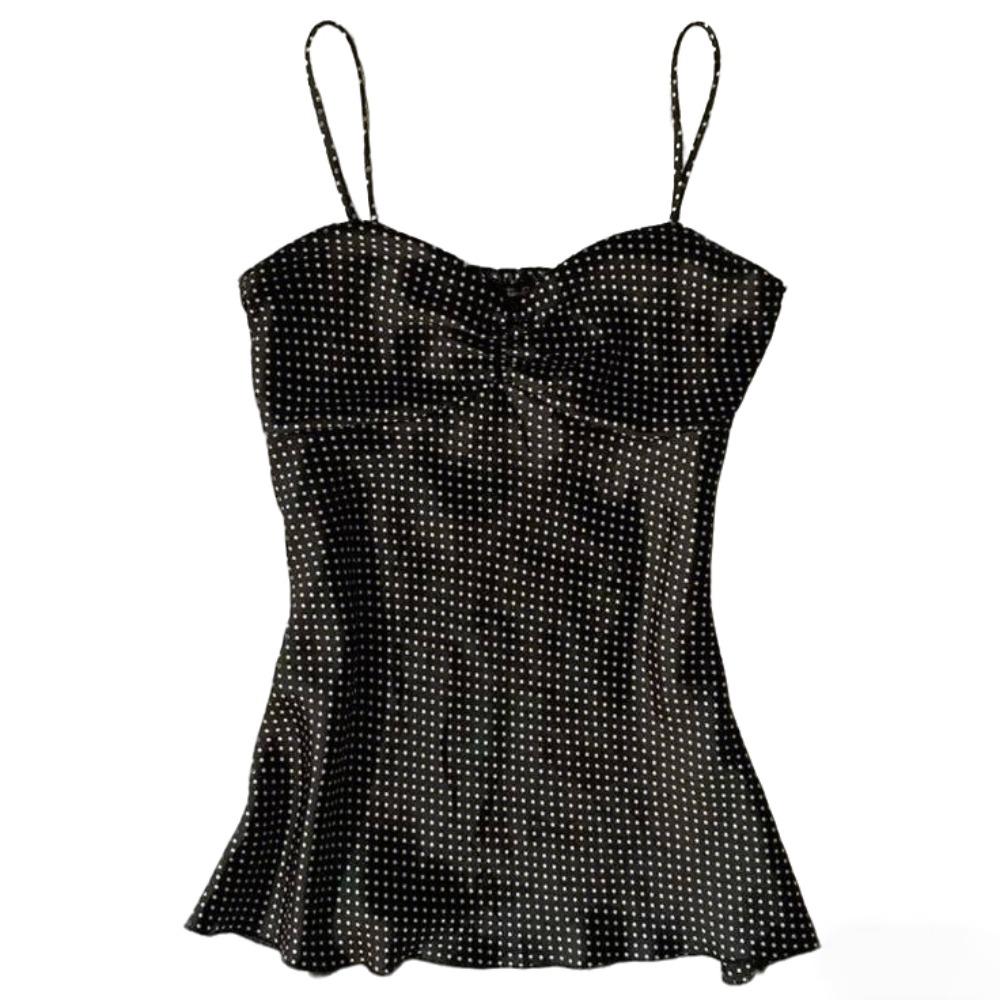 

Polka Dot Camisole Vest Spaghetti Strap Ruched Vest New Sleeveless Tanks Summer L