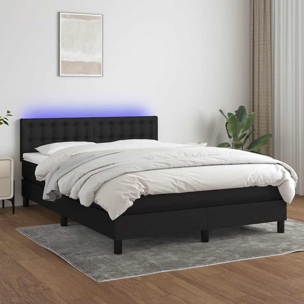 Box Spring Bed with Mattress & LED Black 140 x 190 cm Fabric