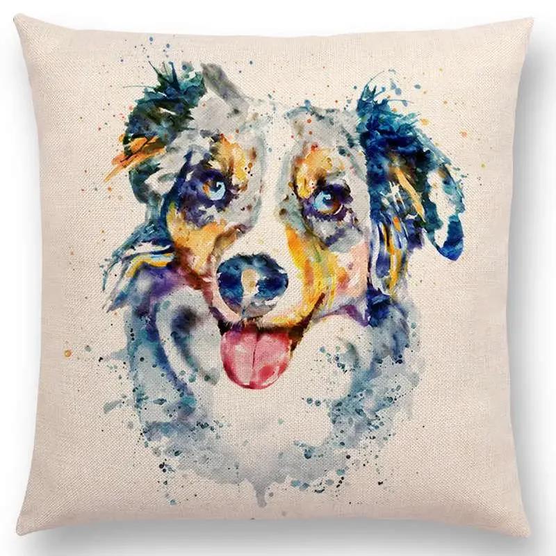 Watercolor Animals Cushion Cover Portrait Head Bighorn Lion Leopard Tiger Bear Eagle Horse Dogs  Home Sofa Throw Pillow Case