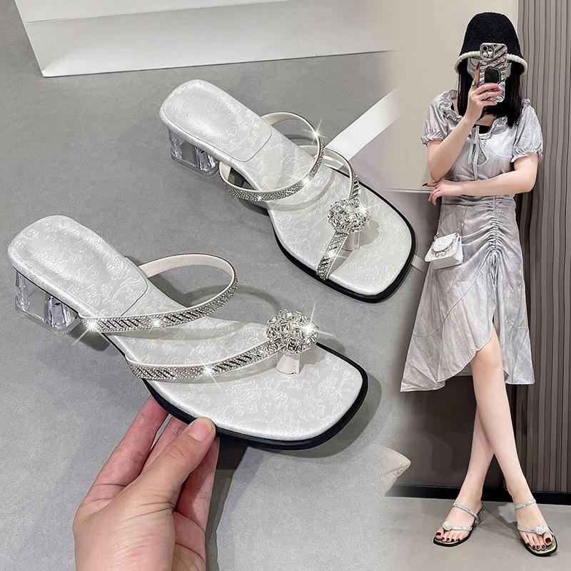 Damen-Sandalen mit dickem Absatz, Sommermode 2025, modischer Feenstil, weiche Sohle, vielseitige französische Sandalen, Flip-Flops