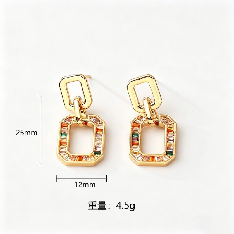 Geometric Rainbow Zircon Earrings Women Gold/ Tone Sterling Post Lightweight Chic Statement Jewelry