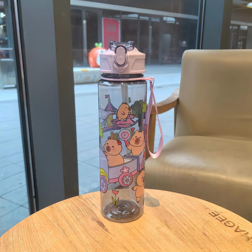 800ML Kids Water Sippy Cup PortableChildren's Plastic Water Cup Creative Cartoon Cup with Straws Leakproof Water Bottle Outdoor