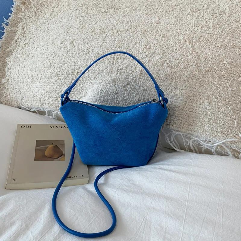 European American Retro Bucket Bags Fashiable Small Tote Bags Premium Solid Color Simple Bags New Niche Frosted Underarm Bags