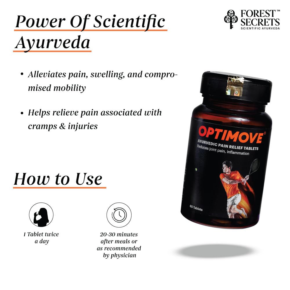 Forest Secrets Optimove Tablets – 60 Tablets | Ayurvedic Tablets for Joint, Muscle & Mobility Support | Pain Relief & Daily Wellness | 60 Count