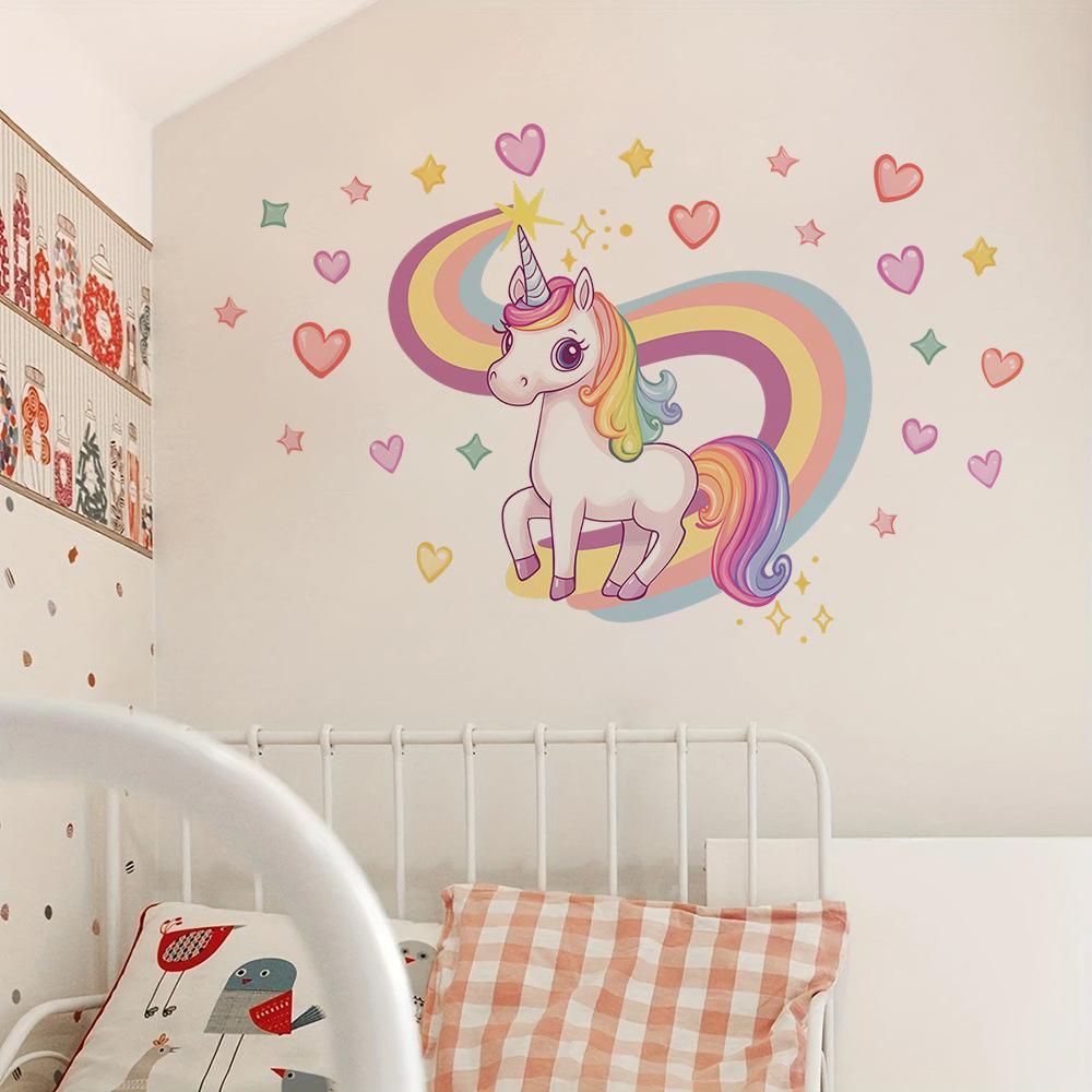 Schattige Eenhoorn Regenboog Muursticker Kinderkamer Slaapkamer Wanddecoratie Zelfklevende Muurkunst