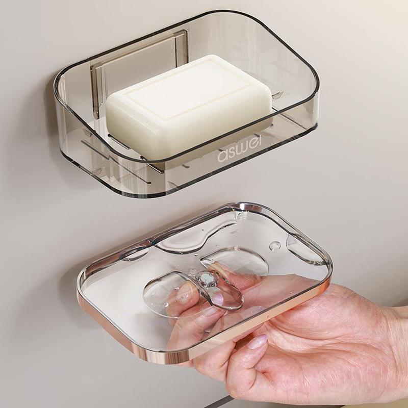 Adhesive Soap Dish For Shower Wall,Suitable For Countertop Plastic Bar Of Soap Holder And Wall-Mounted Hanging Soap Caddy Tray