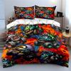 Monster Truck Themed Bedding Set Perfect For Bedrooms Decor. Exquisite Three-Piece Bedding Set Gift For Kids And Adults