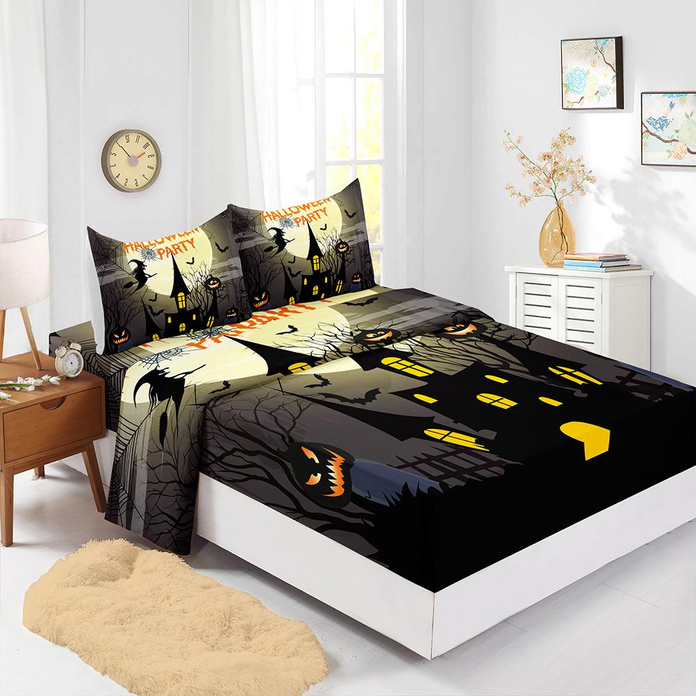 Four-Piece Mattress Set 3D Digital Printing Mattress Protective Cover Halloween Witch Mattress