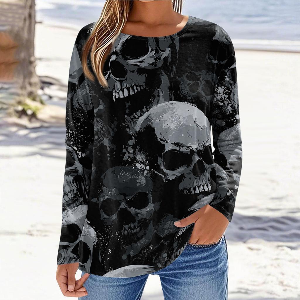 Women's Casual Long Sleeve Print Crewneck Top