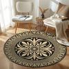 Trendy Round Greek Black Floor Rug, Non-Slip Floor Mat for Hallway