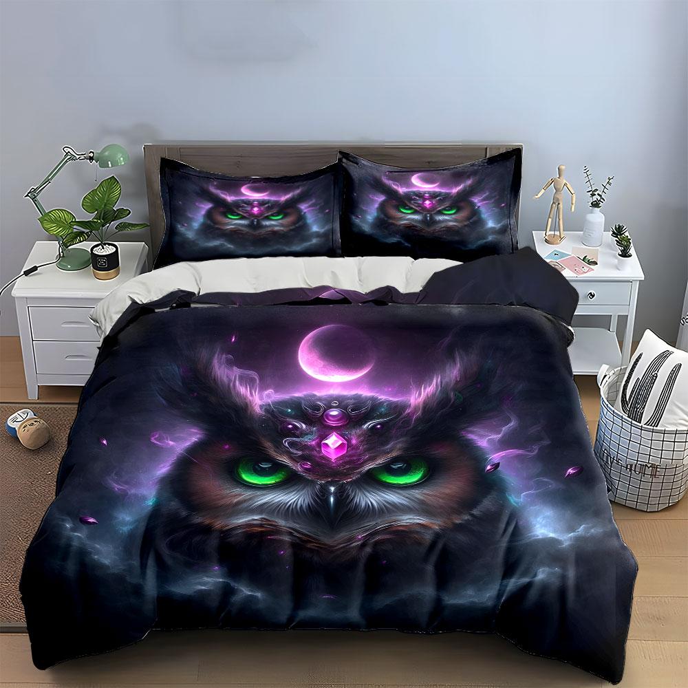 Fantasy Owl Themed Home Decor Multiple Sizes Kid'S And Adults' Bedroom Exquisite 3Pc Bedding Set, Gift