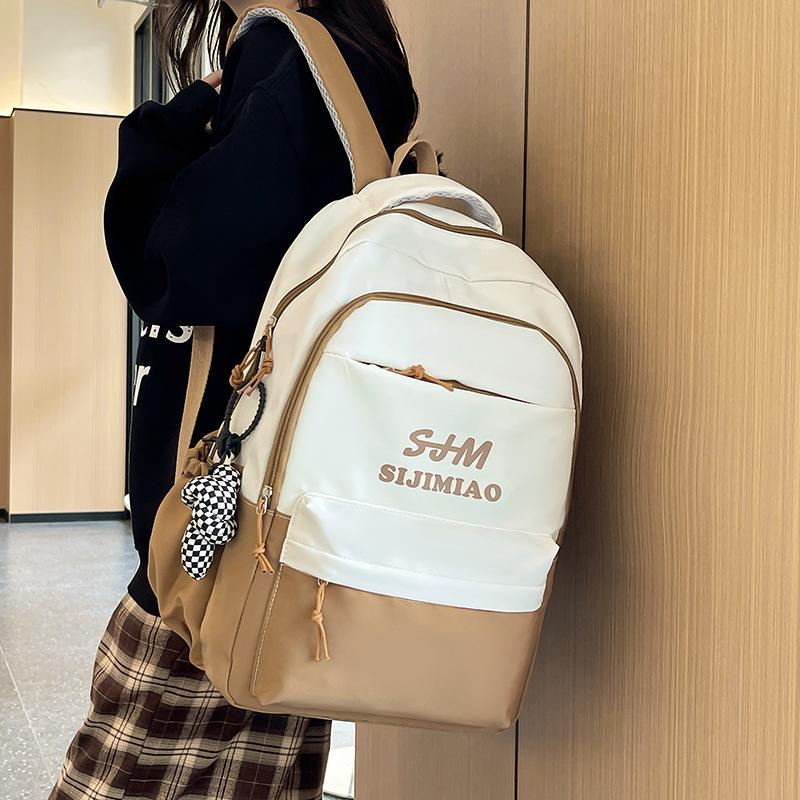 Schoolbag Middle and High School Students Backpack 1011 New Large-capacity Letter Printing Korean Version Contrasting Color Backpack College Backpack
