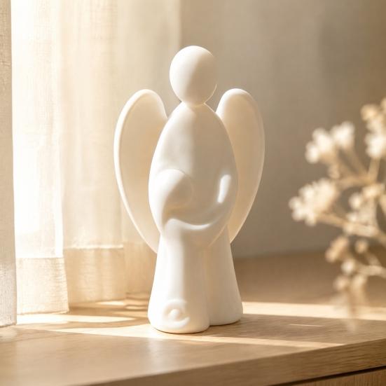 Light Luxury Soft Furnishings 3D Printed Angel Figurine, Abstract with Kid Statue, Minimalist Sculpture, Desktop Decorations for Study Modern