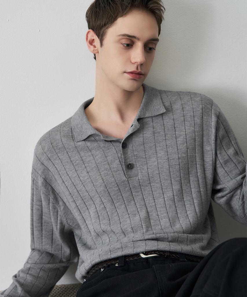 DRAW FIT Wool Supple Ribbed Polo Knit [2 Colors]