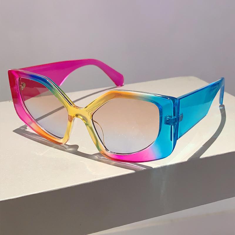 

New Polygon Women Sunglasses Vintage Multi Gradient Candy Color Shades Trendy Brand Designer Travelling Eyewear