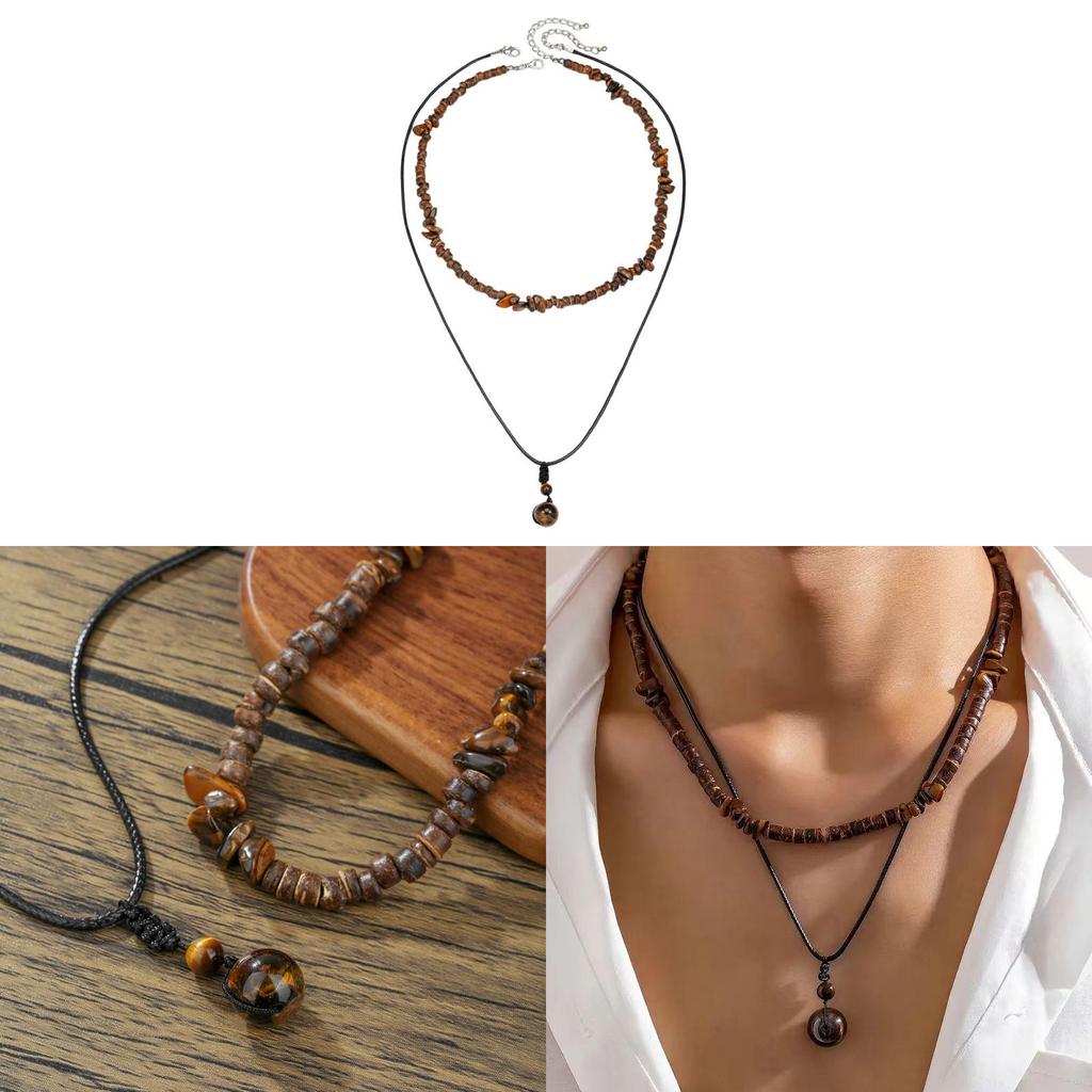 Artificial Turquoise Multilayer Collar Necklace With Geometric Pendant For Boho Women