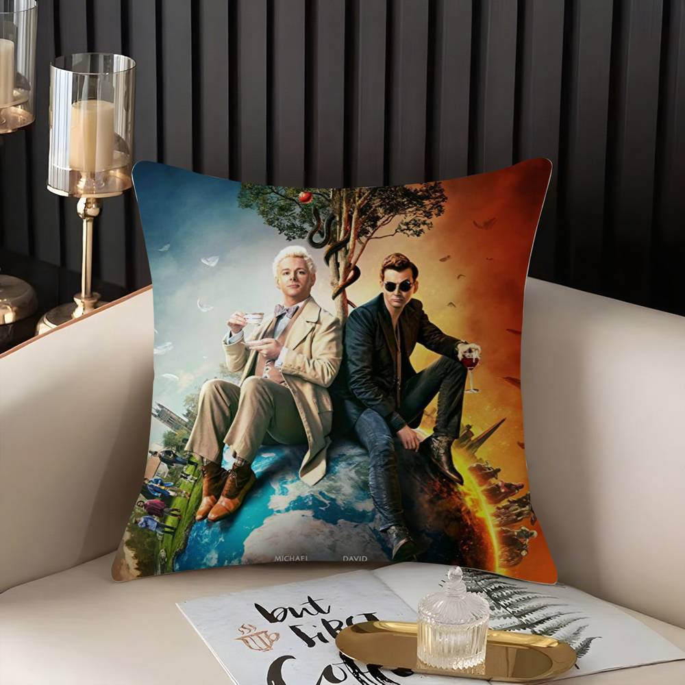 TV G-Good Omens Kissenbezug Zuhause Wohnheim Stuhllehne Kurzer Plüsch Beidseitiger Druck Büro Nickerchen Kissenbezug
