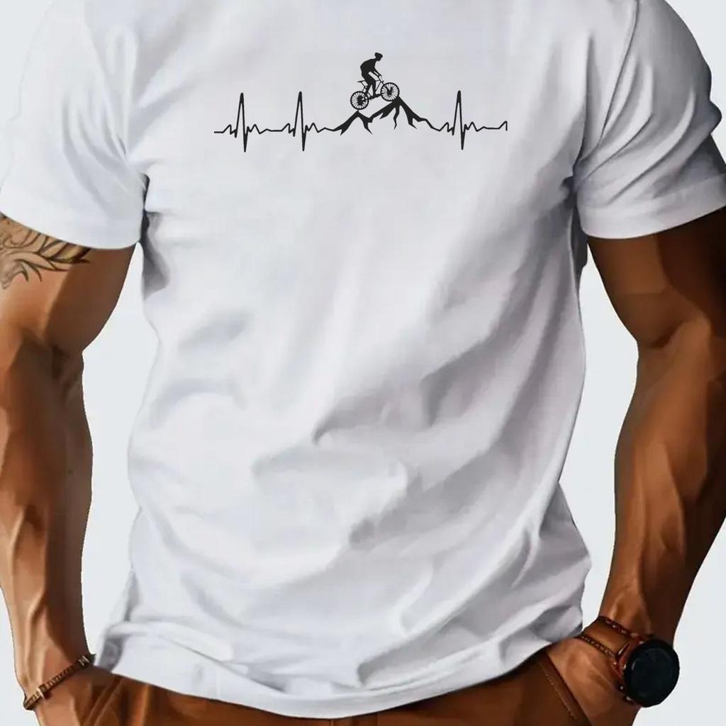 Men Cotton Running Enthusiast Graphic T-Shirt Breathable Regular Fit Casual Tee with Heartbeat Design Men Clothing