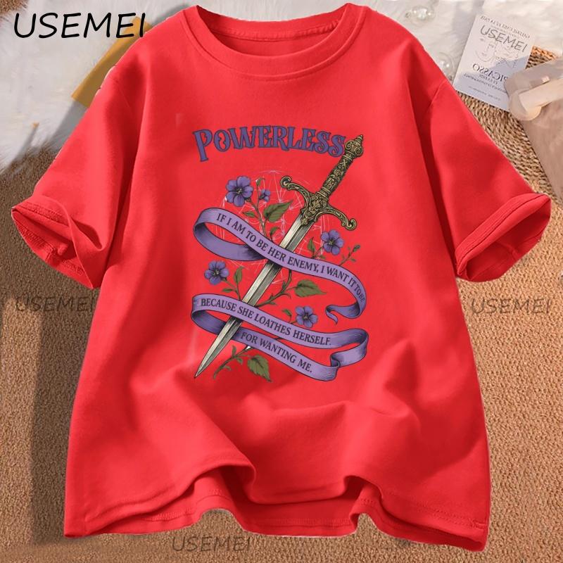 Vintage Powerless Tshirt Women Men Casual Cotton Short Sleeve Bookish Romantasy Bookish Tshirt Streetwear Graphic Tees S