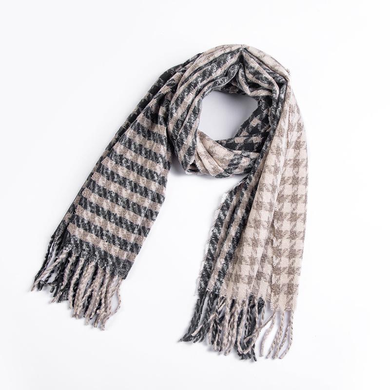 Høst vinterskjerf Brunt Houndstooth skjerf for kvinner dusk sjal