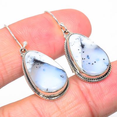 Natural Dendrite Opal Gemstone 925 Solid Sterling Silver Gift Earring 1.50" Q5m09