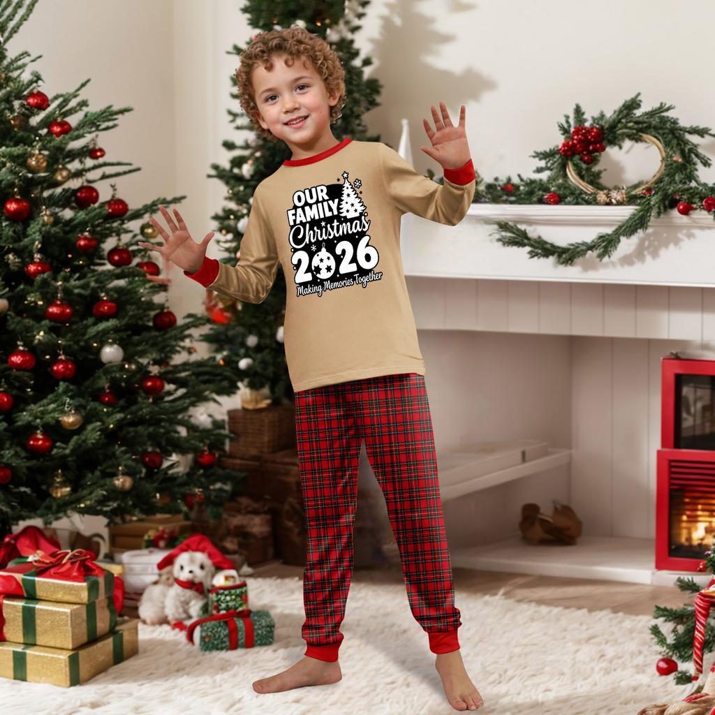 Family Matching Christmas Print Neck Long Sleeve Top and Pants Loungewear Set for Holiday