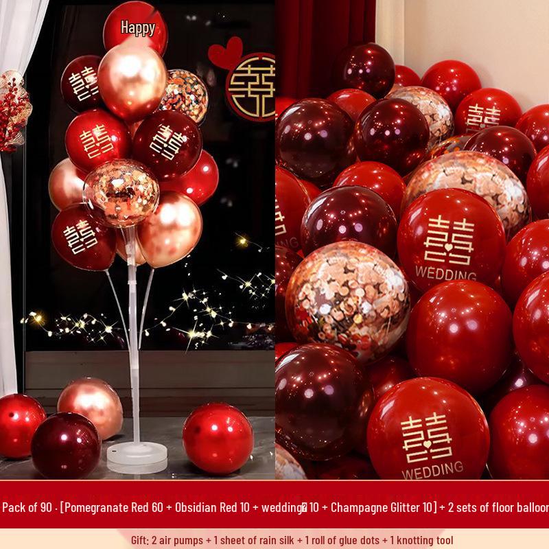 Da Li Red Wedding Balloons - Engagement & Wedding Decoration Supplies with Double Happiness Theme