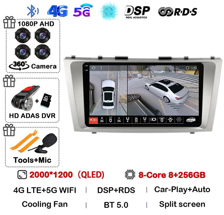Android 14 Carplay Wifi+4G Car Radio For Toyota Camry 7 XV 40 50 2006-2011 4G Multimedia Player Navigation GPS Stereo 360 Camera