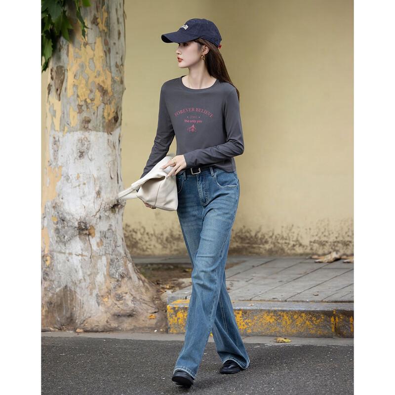 Demana Women's Autumn Letter Print Cotton Blend T-shirt