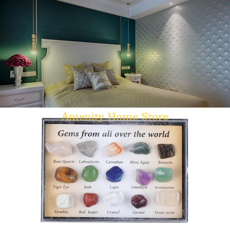 F26C 15 Pieces Set Multi Colors Rock Collection  Mixed Natural Mineral Ore Specimens with Box Jewelry Sets