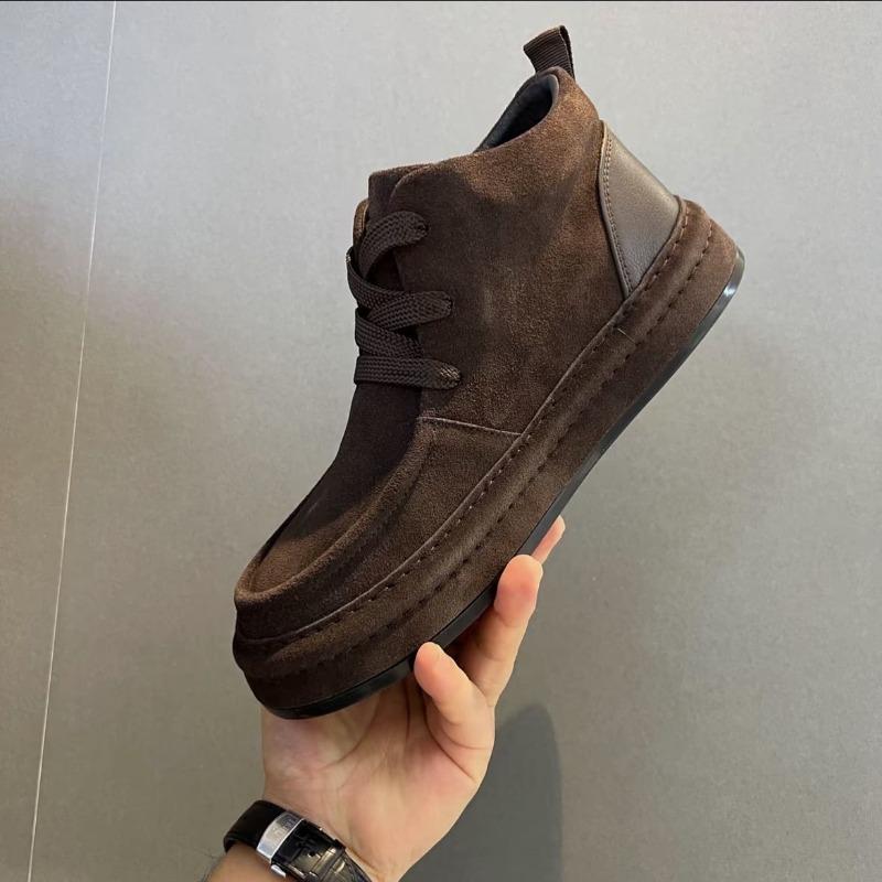 Fashion Mens Casual Cotton Shoes Comfortable Platform Ankle Boots Winter Suede Leather Board Shoes with Fur Man Walking Sneakers