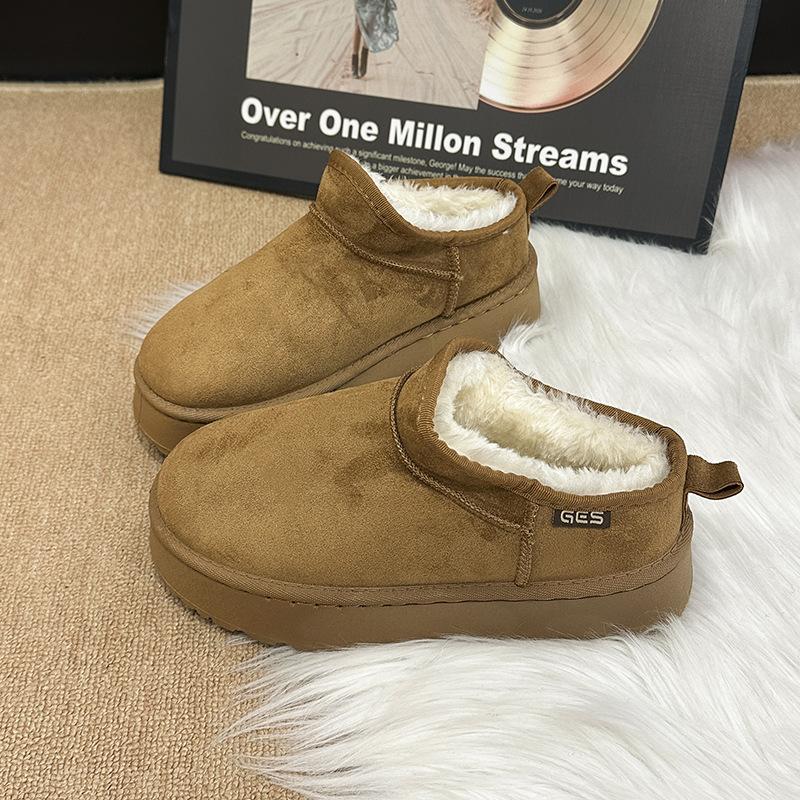Muffin Platform Snow Boots Women's 2025 Winter New Fur Integrated Short Cotton Shoes Warm Velvet Bread Shoes