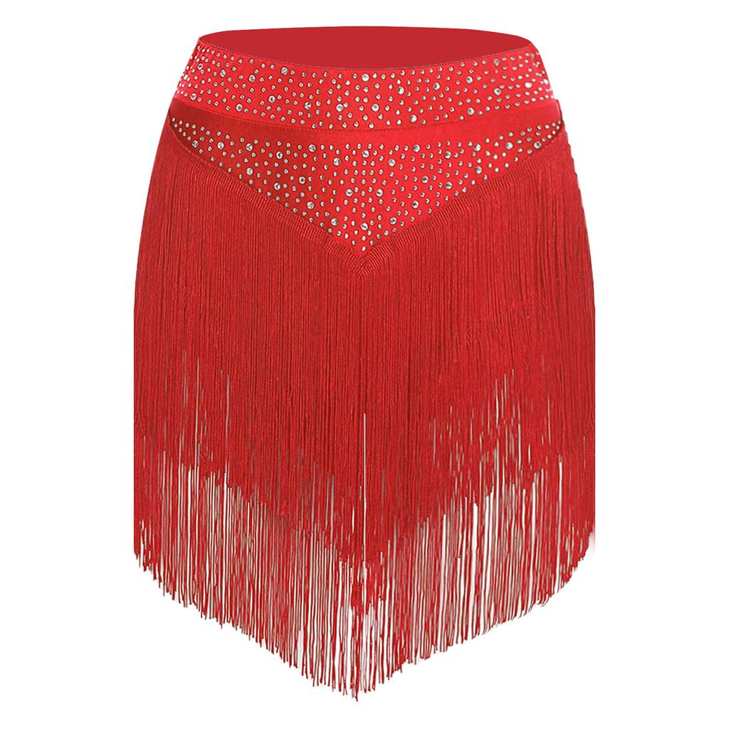 Womens Salsa Dance Costume Elastic Waist Tiered Tassel Skirt Latin Performance Competition Outfit Party Wear