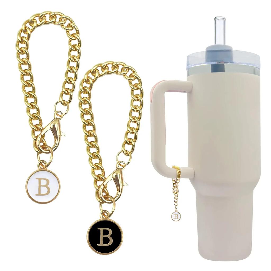 2PCS 26 Letters A To Z Charm Gold Chain Accessories for Ice Cream Tumblers 20 30 40 Oz Glass Tumblers with Handles