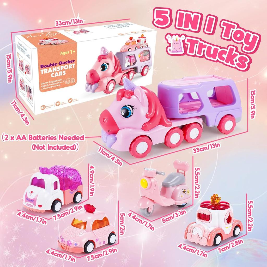 Toys for 1 2 3 Year Old Girls, Gifts for 1 2 Year Old Girls 5 in 1 Girl Cars for Toddlers 1-3 Unicorn Toy Little Girl Toys Age 2-3 Birthday Gifts for
