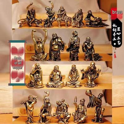 Solid Brass Eighteen Arhats Dragon and Tiger Taming Desktop Ornaments