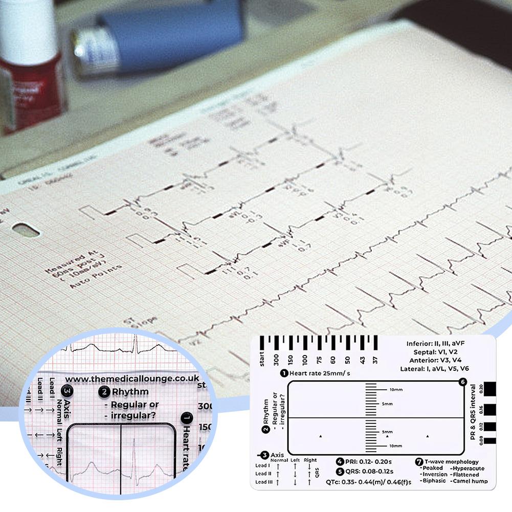 ECG 7 Step Ruler Plastic Ruler Measuring Tool Portable Pocket ECG EKG Card Ruler ECG Reference Guide for ECG/EKG Interpretation