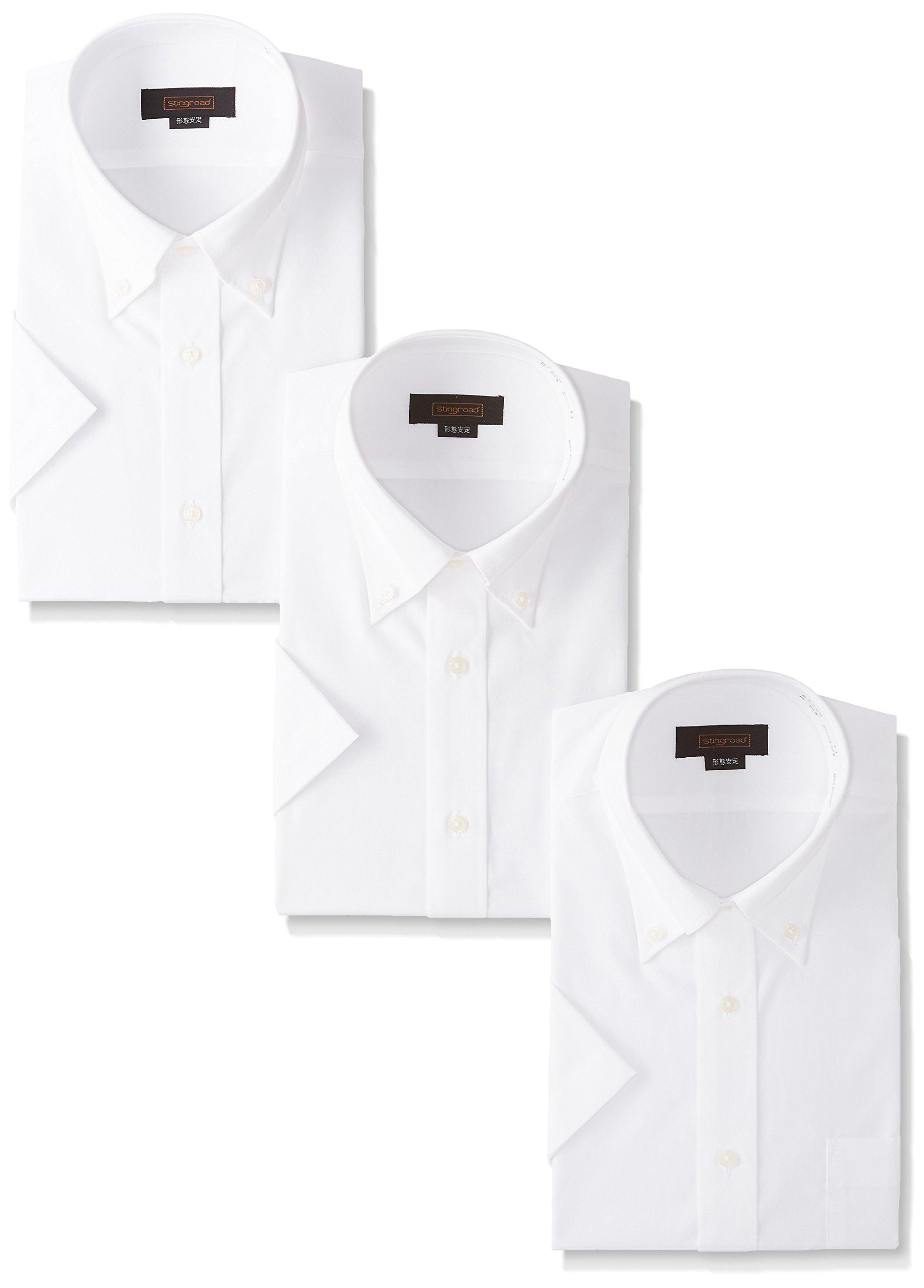 

Short Sleeve Set of 3 Button Down White Dress Shirt Stable Shape No Iron High Cotton Blend Regular Fit White Neck Circumference 41cm [Sting Road] белый
