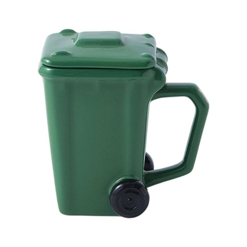 

3D Trash Can Design Ceramic Coffee Mugs 400ml Creative Kitchen Cup Garbage Can Shape Mugs For Home Office Gift зелёный