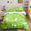 White Rabbits And Flowers On Green Print Bedding Set 1 Duvet Cover 2 Pillowcases For Adult And Children Luxury Gift Full Size