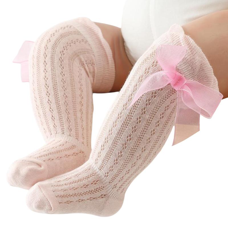 Baby Knee High Socks Toddler Long Socks Girls Bow Ruffled Knee Socks Bow Mesh Tube Stockings Infant Dress Socks