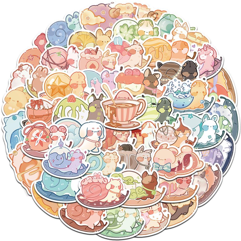 50 Cartoon Colorful Snail Doodle Stickers Trolley Box Water Cup Diary Waterproof DIY Stickers