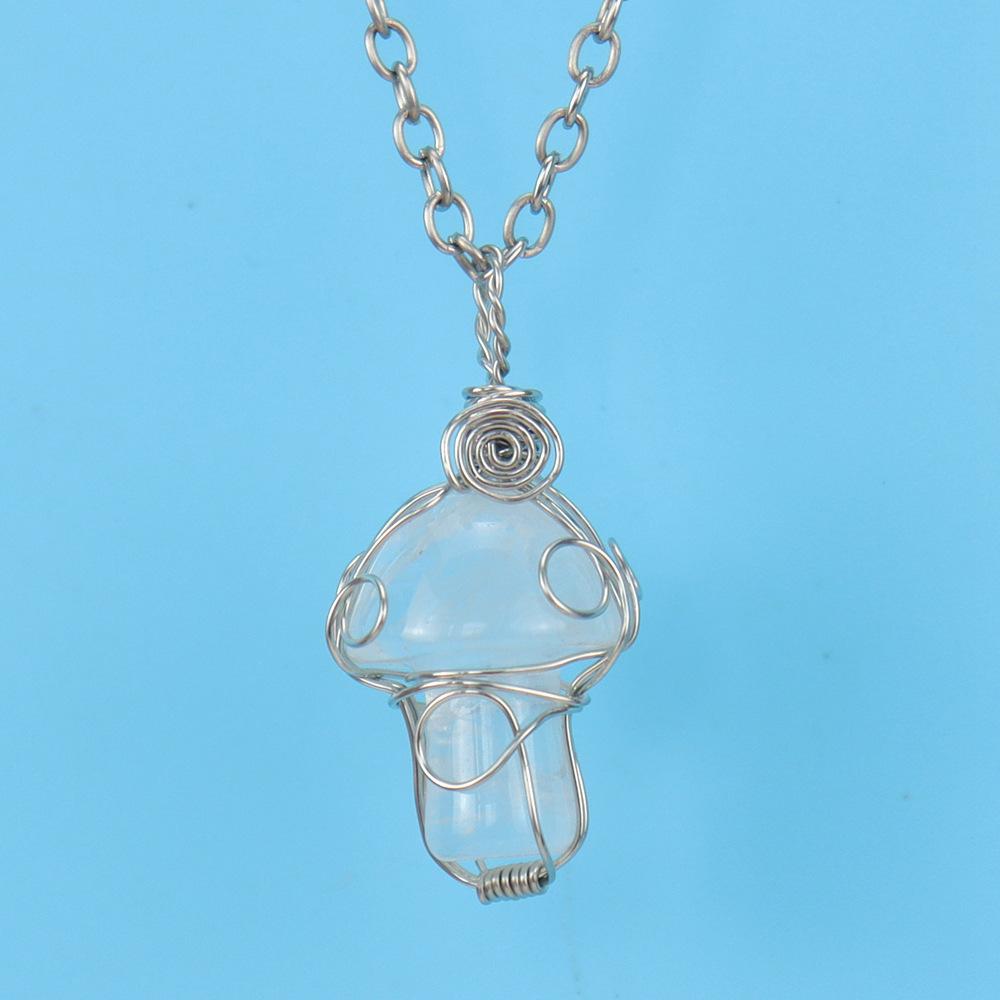 Mushroom Crystal Pendant Necklace for Women Colorful Stone MetalRimmed Mushroom Necklace Teenage Girl GraduationNecklace Jewelry