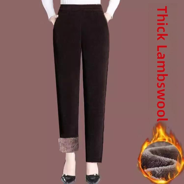 Thickened Corduroy Mom Pants Autumn Winter High Waist Straight Leg Casual Trousers for Middle-Aged Women Harlan Loose Fit