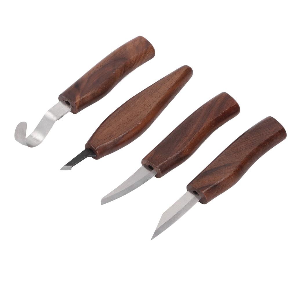 4PCS Wood Carving Tools with Sharpening Stone Leather Strop Walnut Handle Digging Sculpting Set for