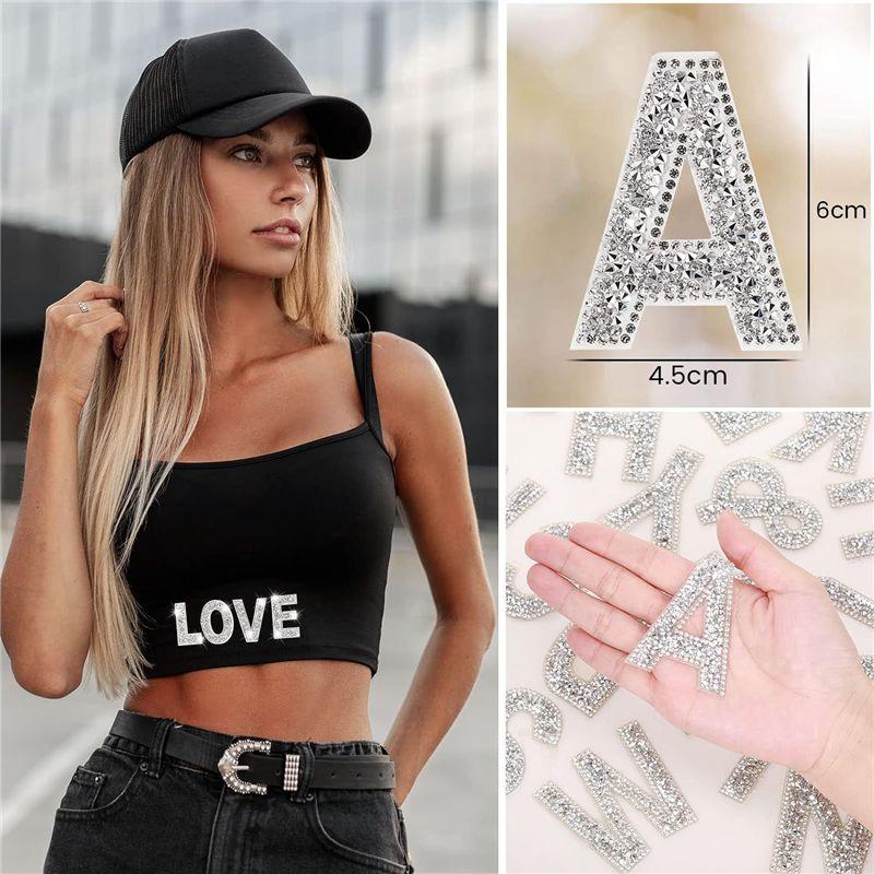 52 Pieces Glitter Rhinestone Alphabet Letter Stickers Kit 2.4 Inch Resin Rhinestone Iron On Letter Glitter Self-Adhesive A-Z Kit